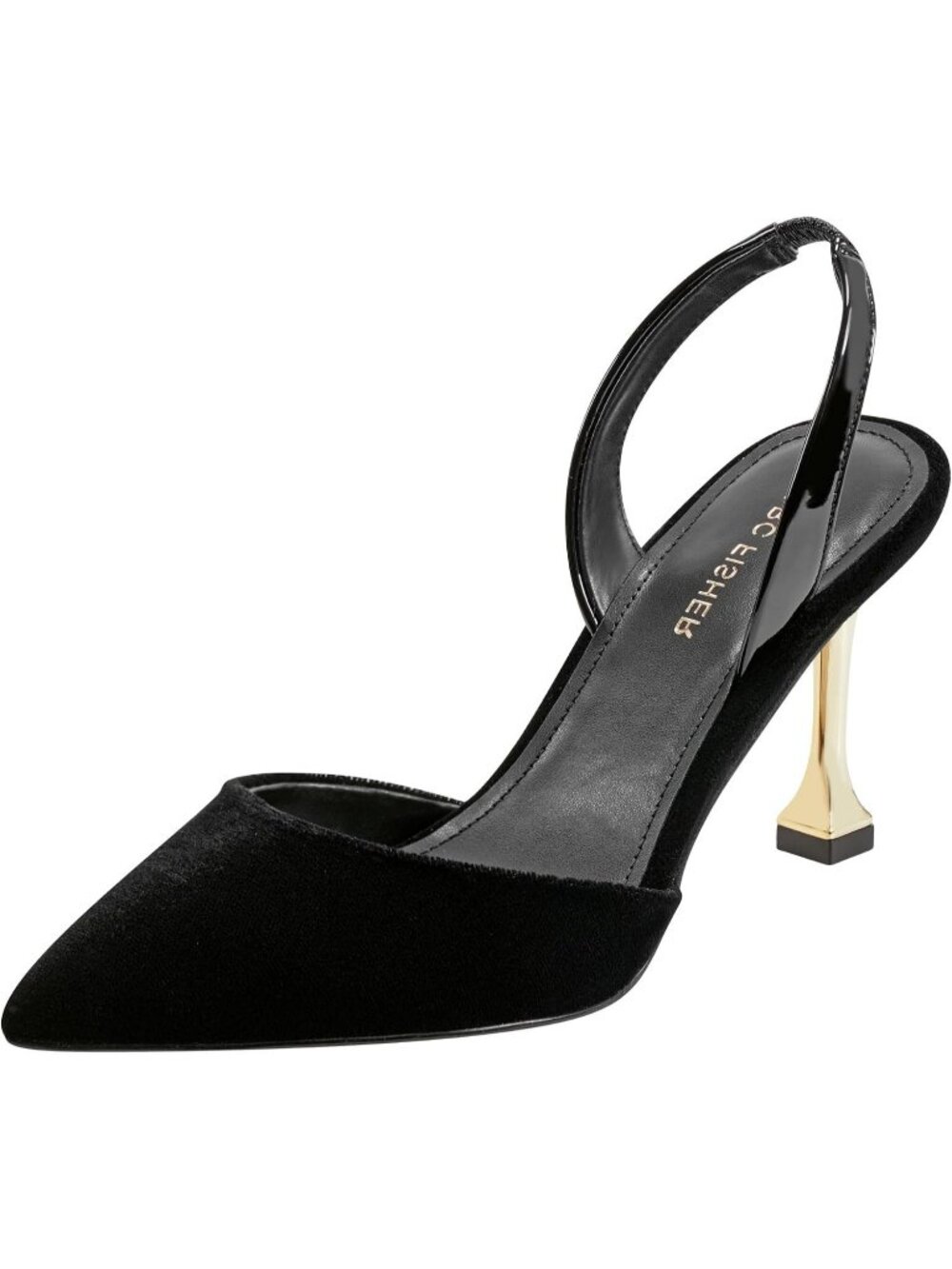 Women's Black Velvet Pull On Pointy Toe Hadya Pumps High Tapered Heels Shoes